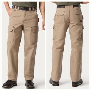 Duluth Trading Co Mens Khaki Fire Hose Relaxed Fit Cargo Work Pants Size 40/32